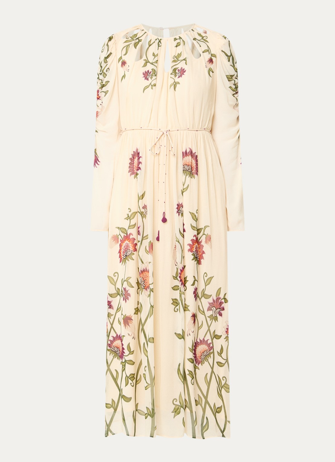 Farm Rio Midi jurk met bloemenprint en cut-out detail - voorkant 2 creme