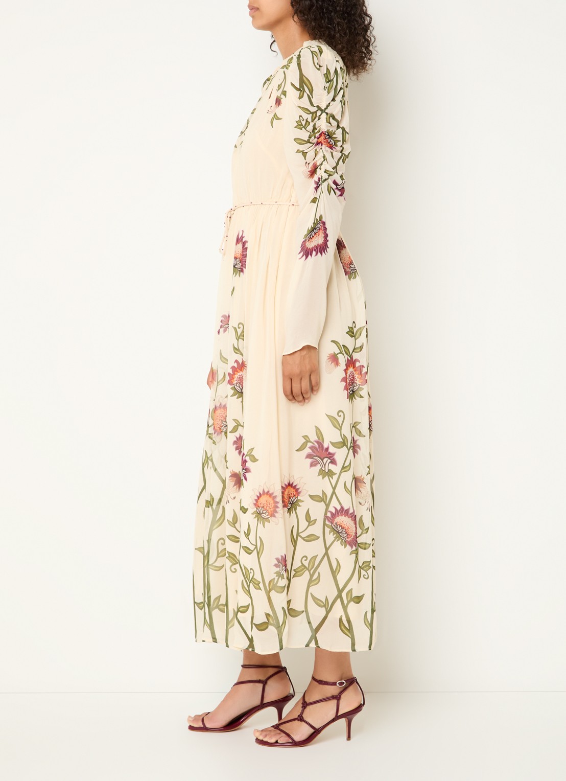 Farm Rio Midi jurk met bloemenprint en cut-out detail - voorkant 3 creme