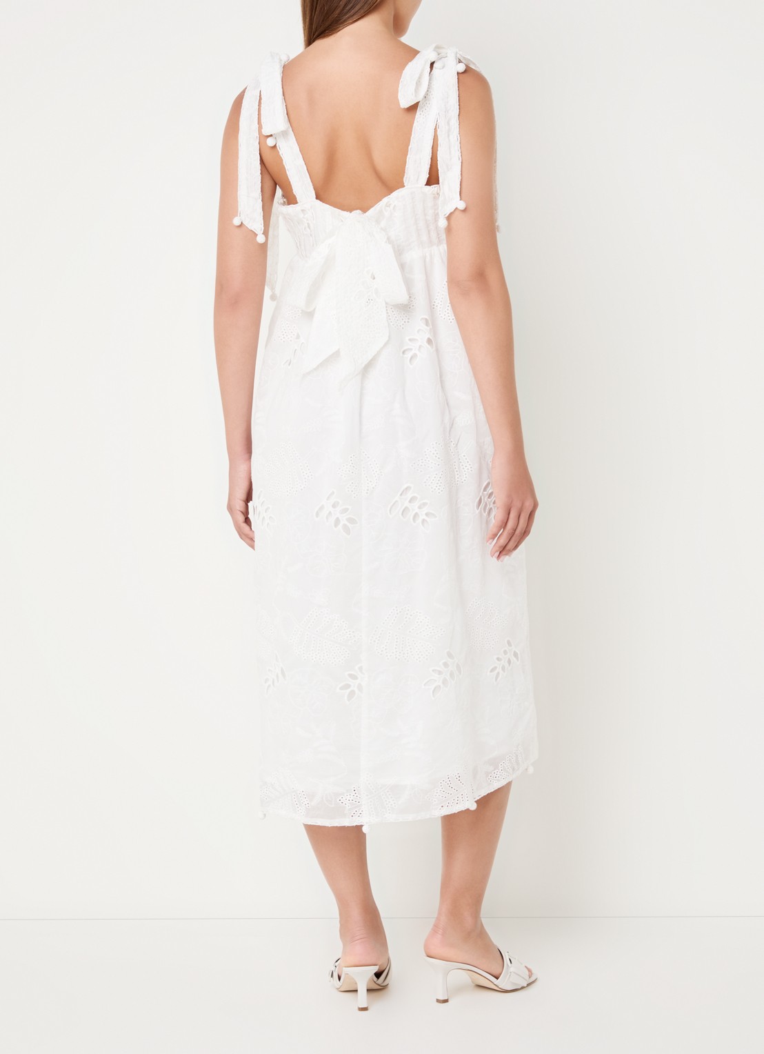 Farm Rio Midi jurk met broderie en geknoopt detail - achterkant wit
