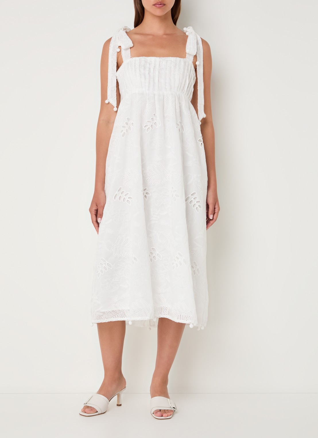 Farm Rio Midi jurk met broderie en geknoopt detail - detail 4 wit