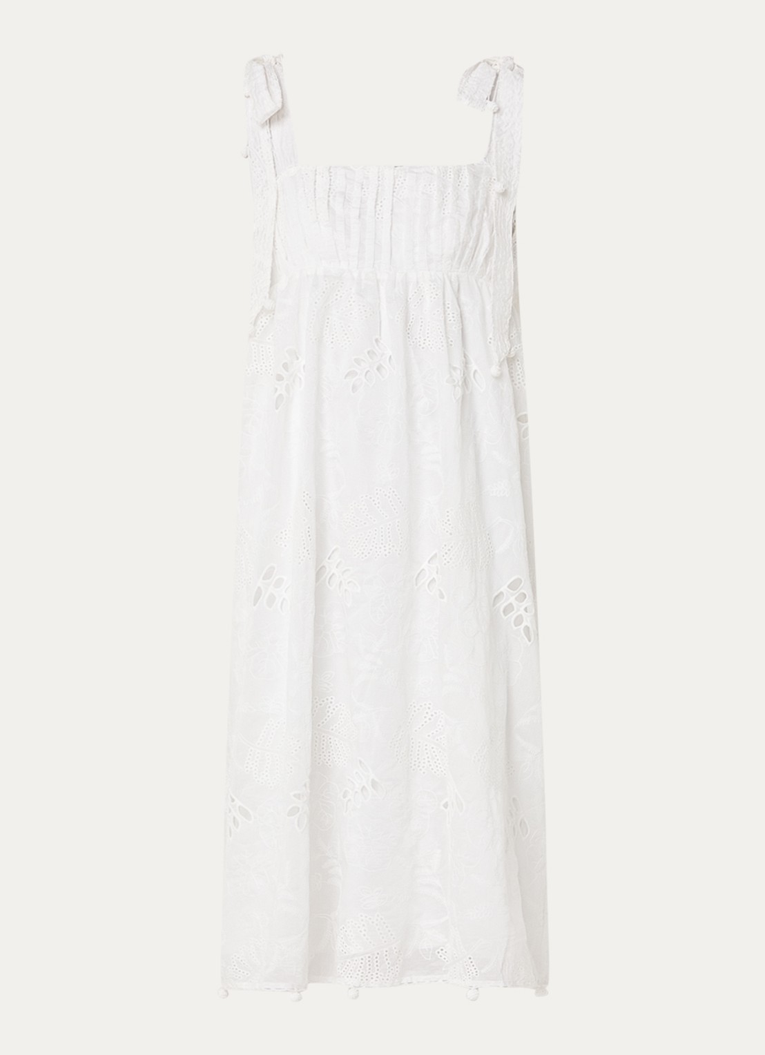 Farm Rio Midi jurk met broderie en geknoopt detail - voorkant 2 wit