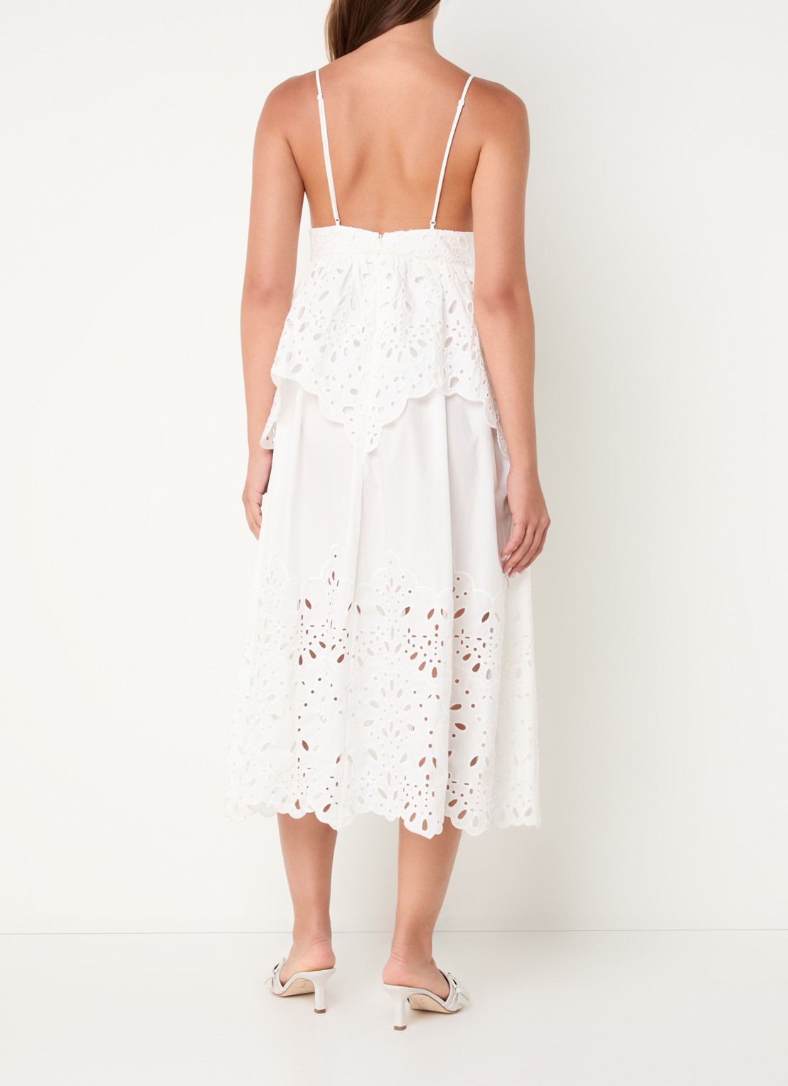 Farm Rio Midi jurk met broderie en volant - achterkant 4 wit