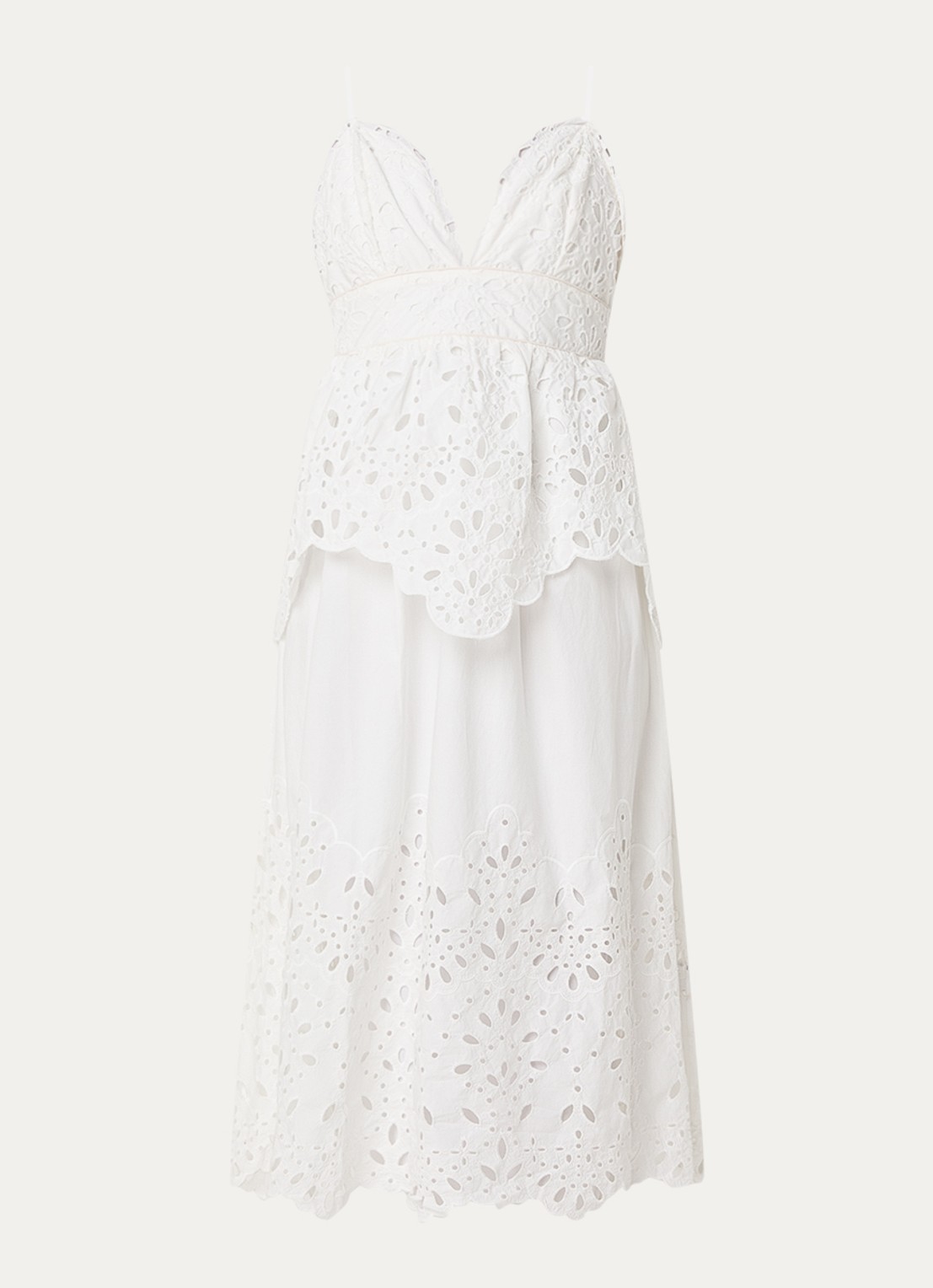 Farm Rio Midi jurk met broderie en volant - voorkant 2 wit