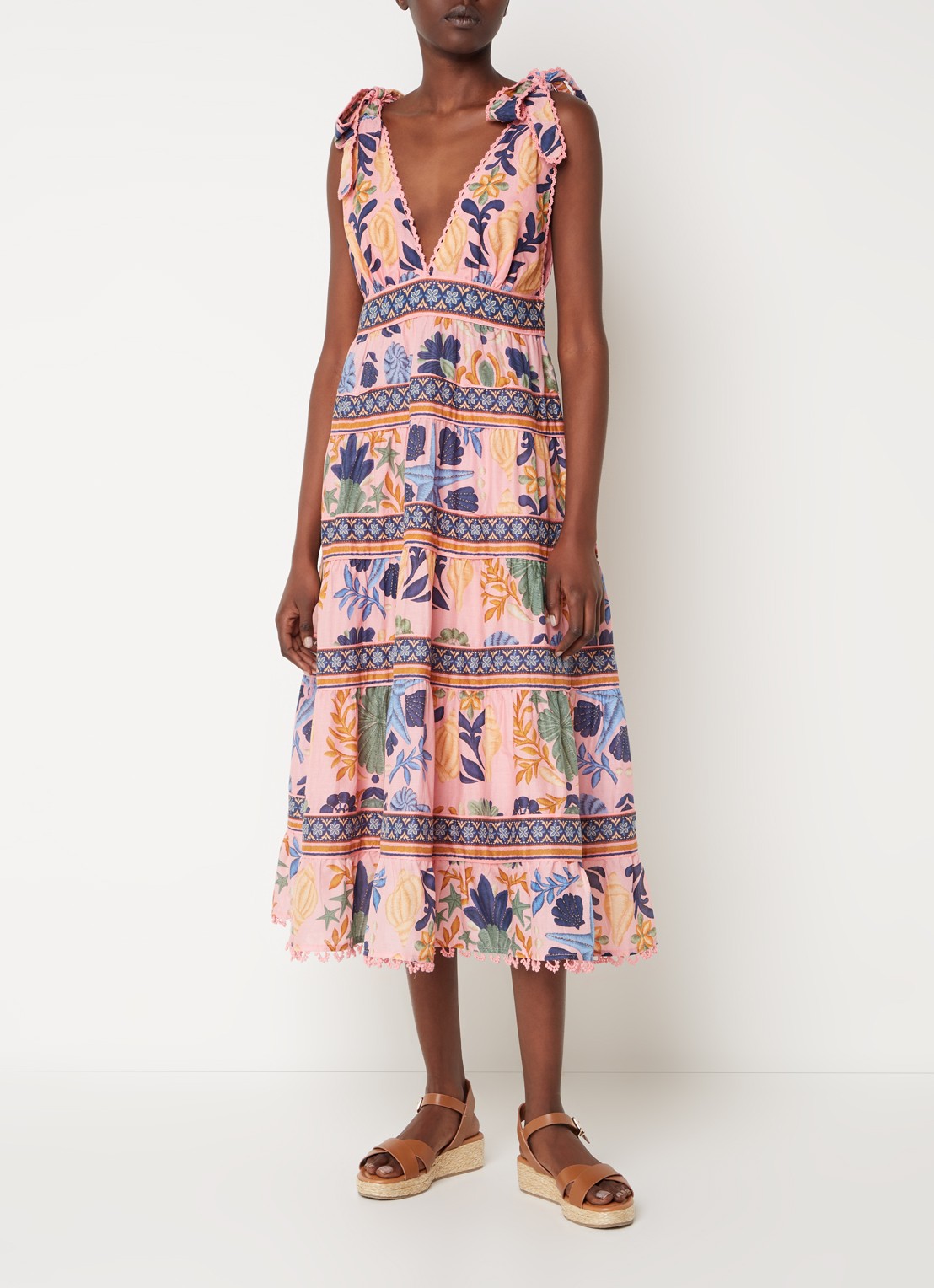 Farm Rio Midi jurk met print en rugdecolleté - detail 2 roze