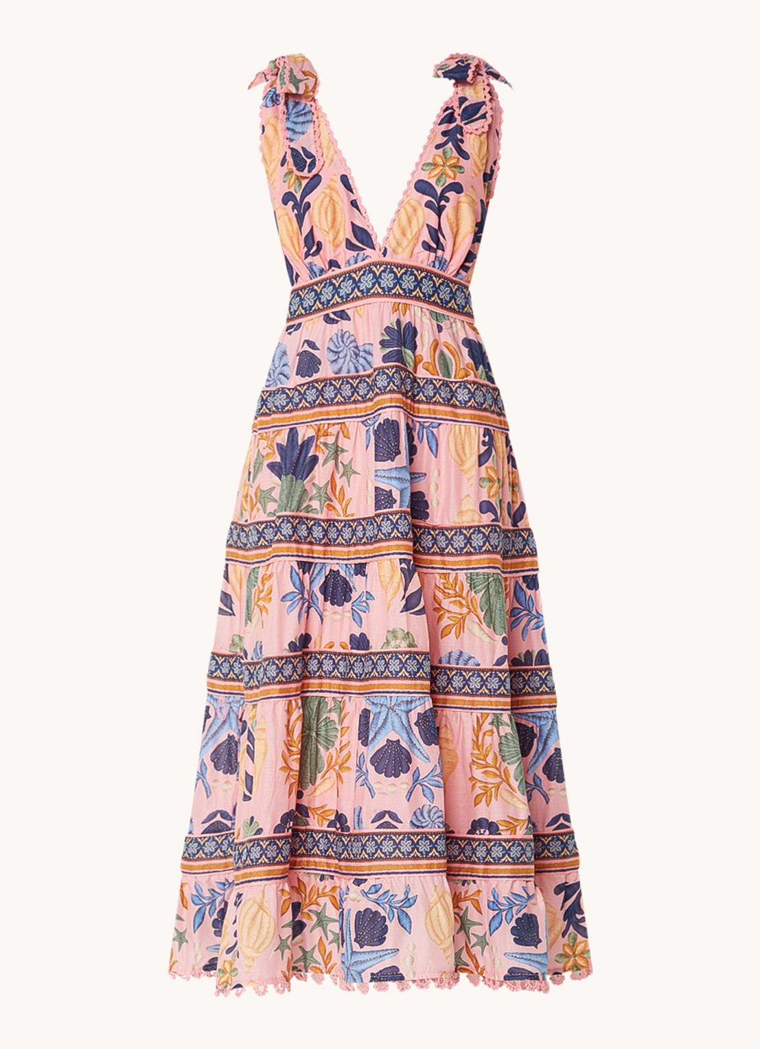 Farm Rio Midi jurk met print en rugdecolleté - voorkant 4 roze