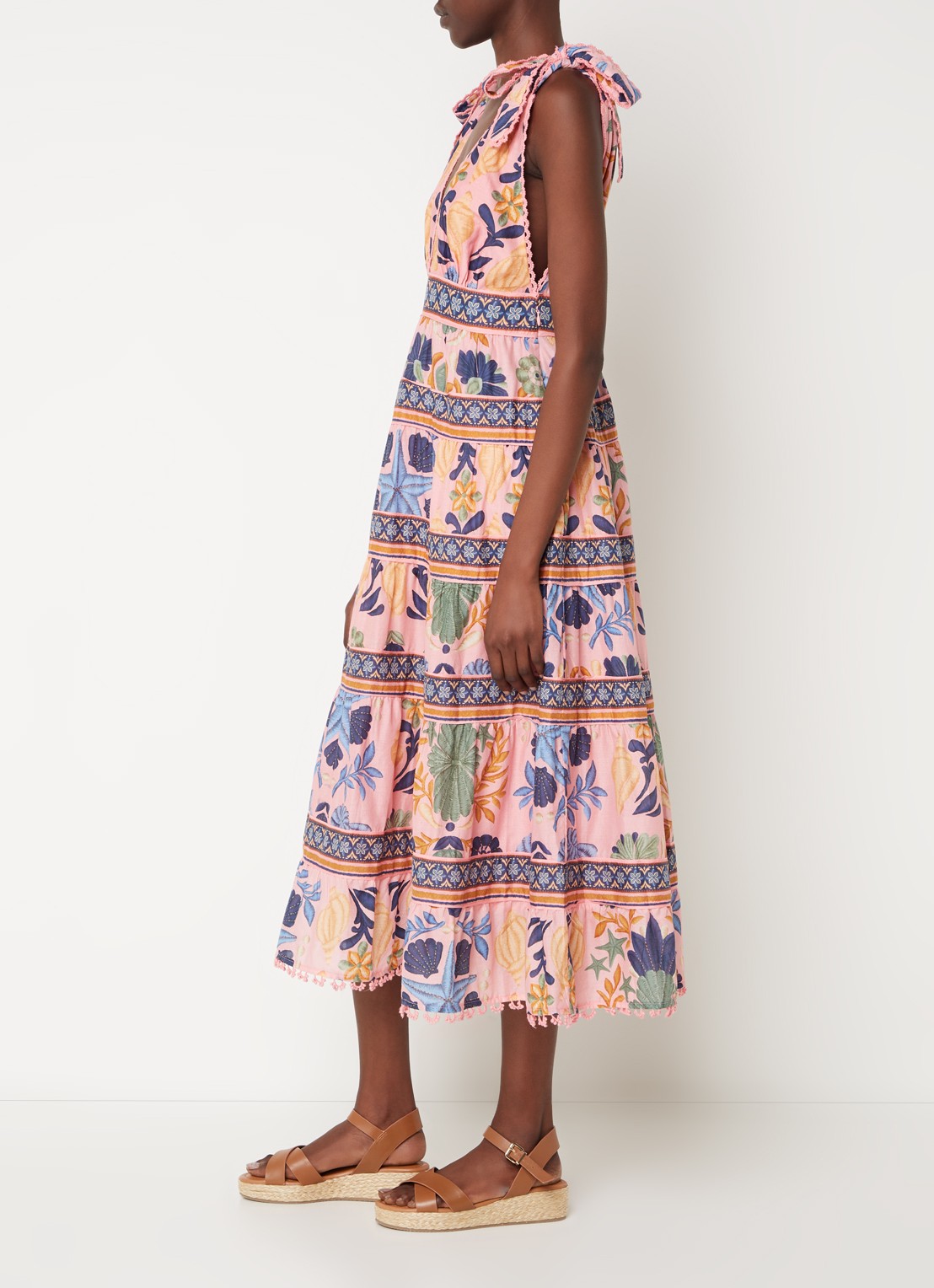 Farm Rio Midi jurk met print en rugdecolleté - voorkant 5 roze