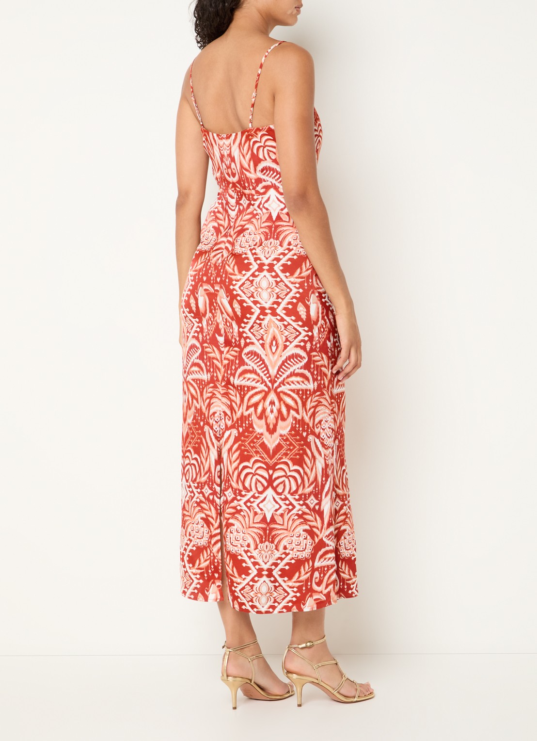 Farm Rio Midi jurk met print en spaghettibandjes - achterkant rood