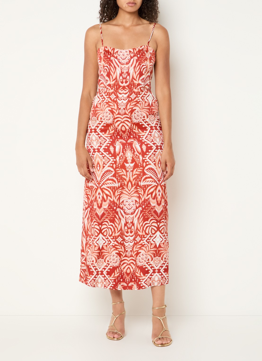 Farm Rio Midi jurk met print en spaghettibandjes - detail 4 rood