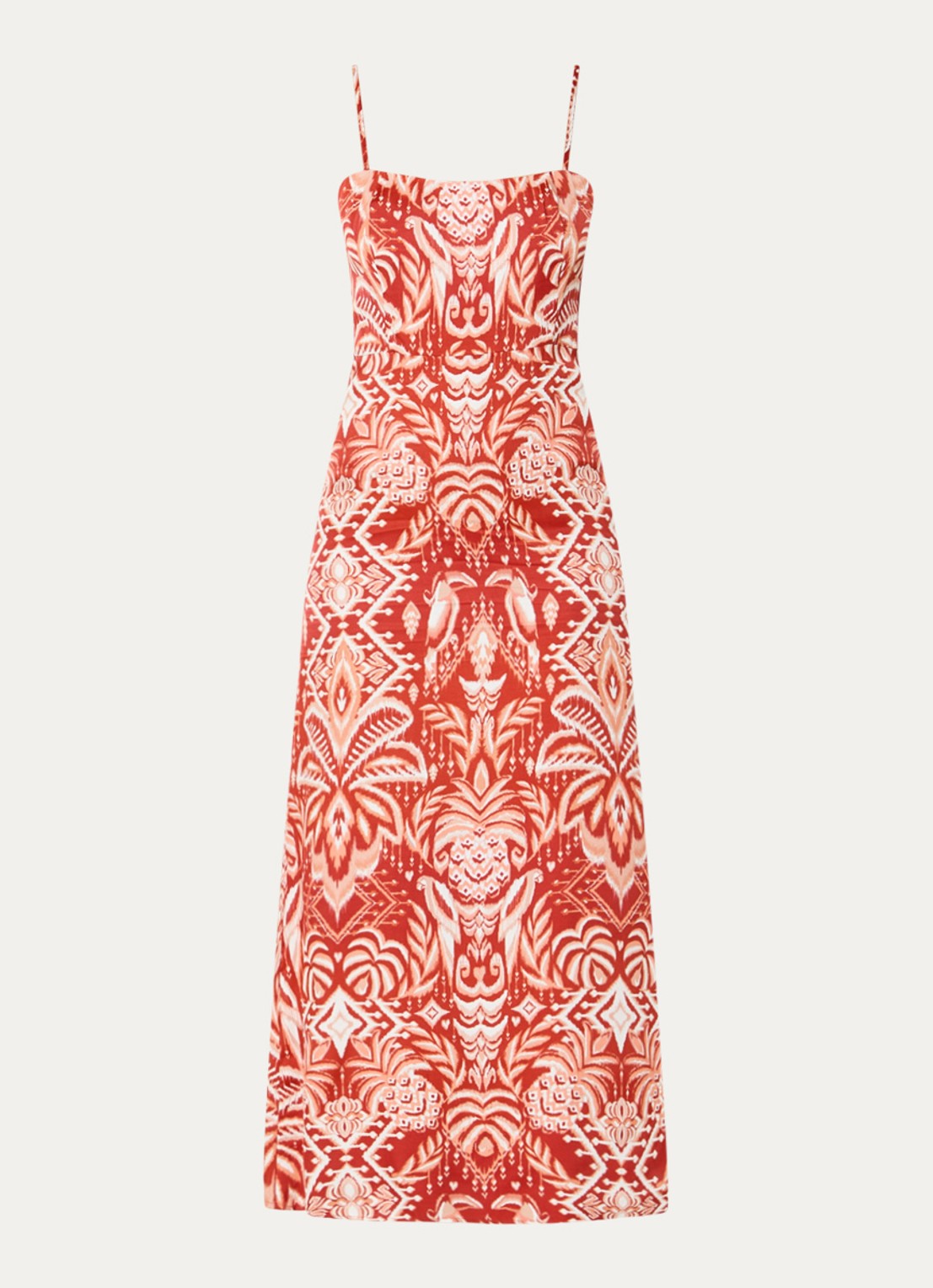 Farm Rio Midi jurk met print en spaghettibandjes - voorkant 2 rood