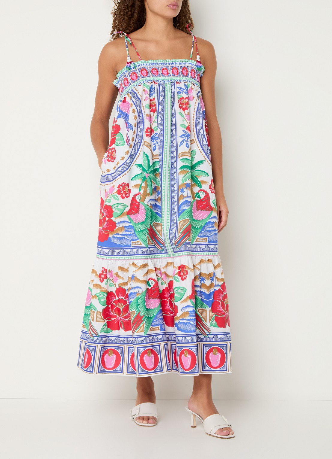Farm Rio Midi jurk met print en steekzakken - detail 4 gebroken wit
