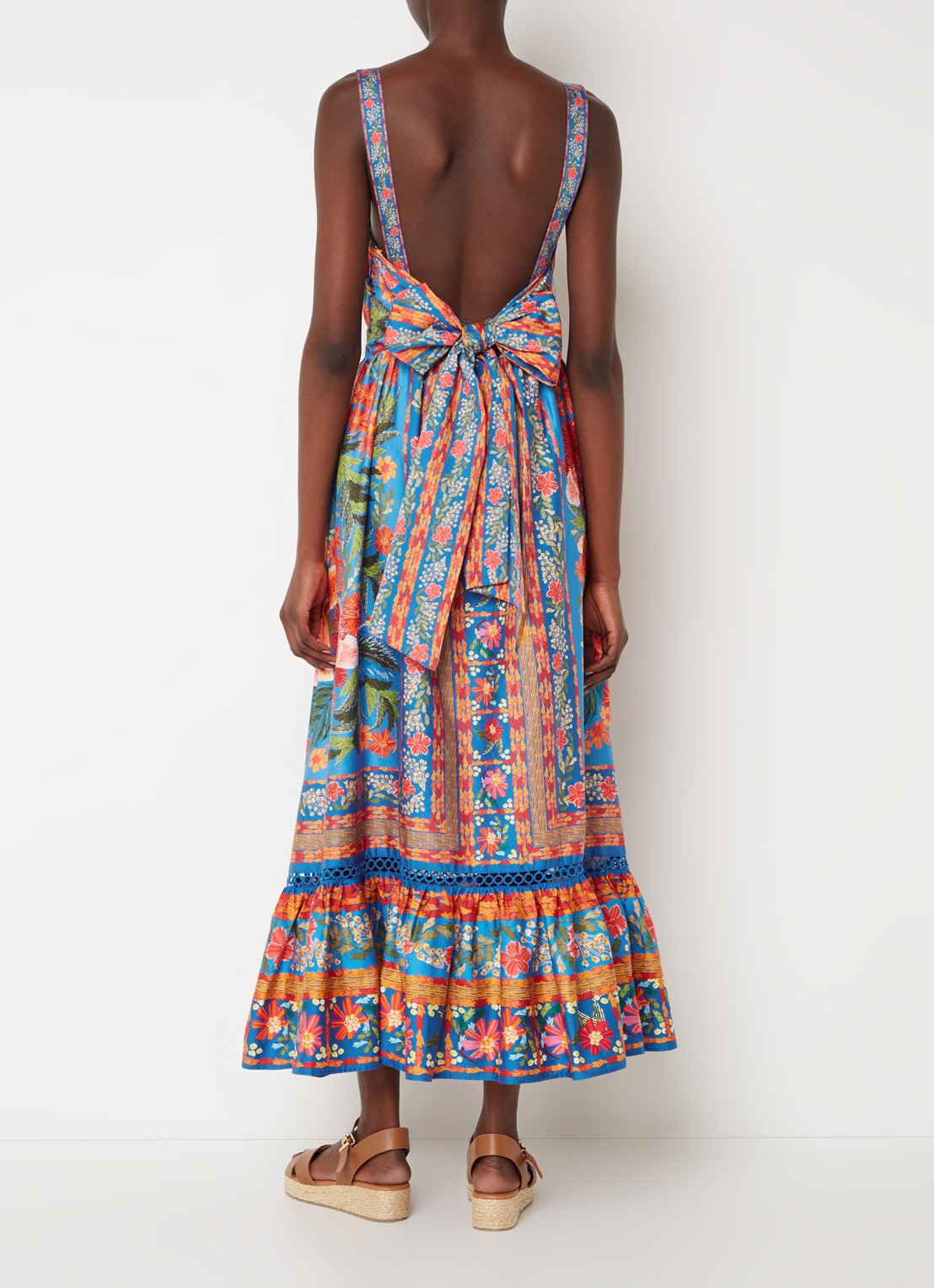 Farm Rio Midi jurk met print en strikdetail  - voorkant 3 blauw