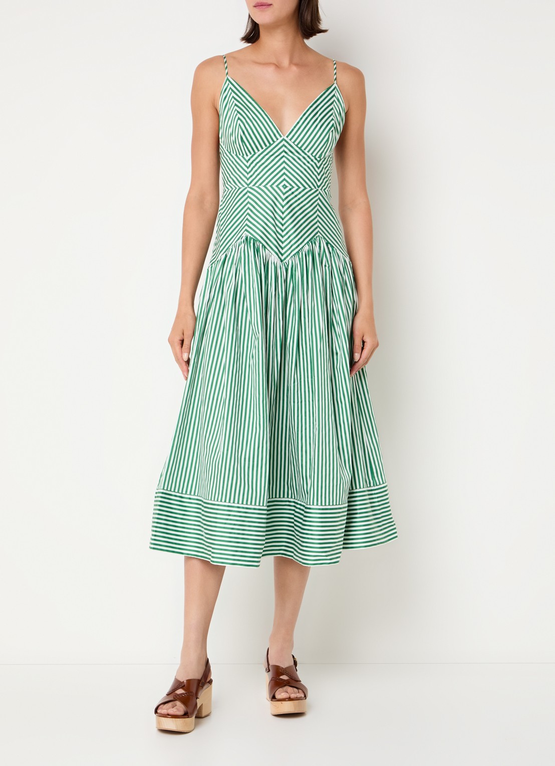 Farm Rio Midi jurk met streepprint - detail groen