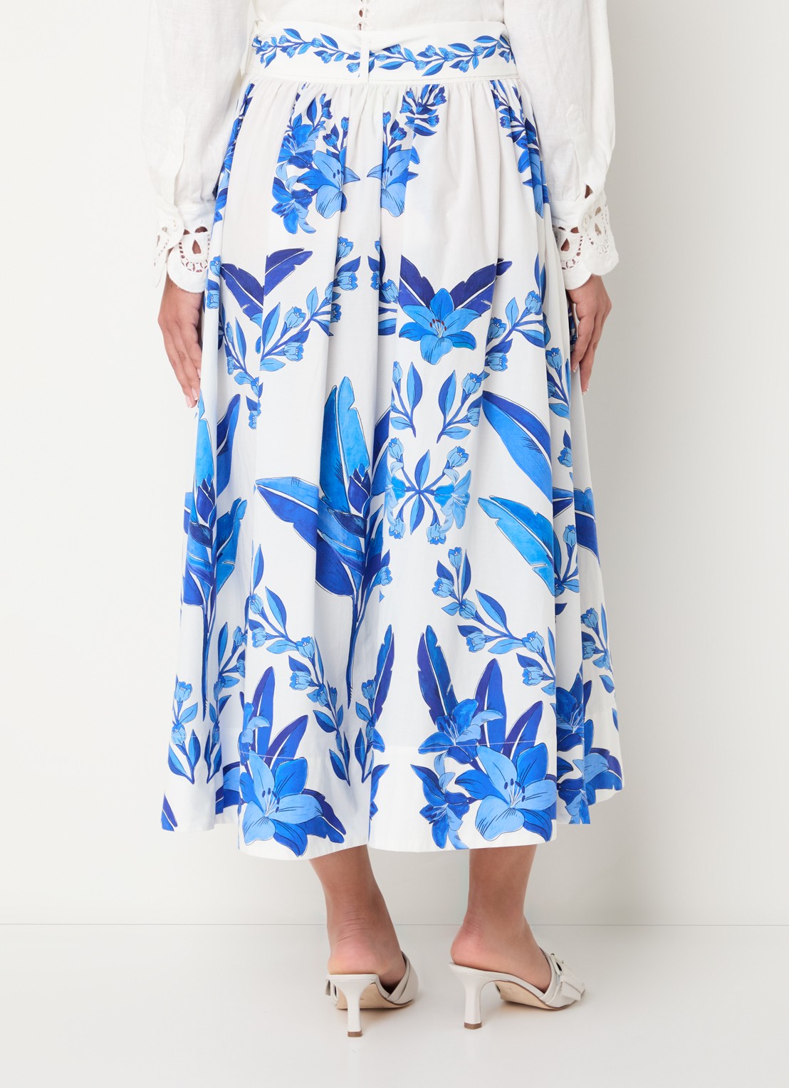 Farm Rio Midi rok met bloemenprint en steekzakken - achterkant blauw