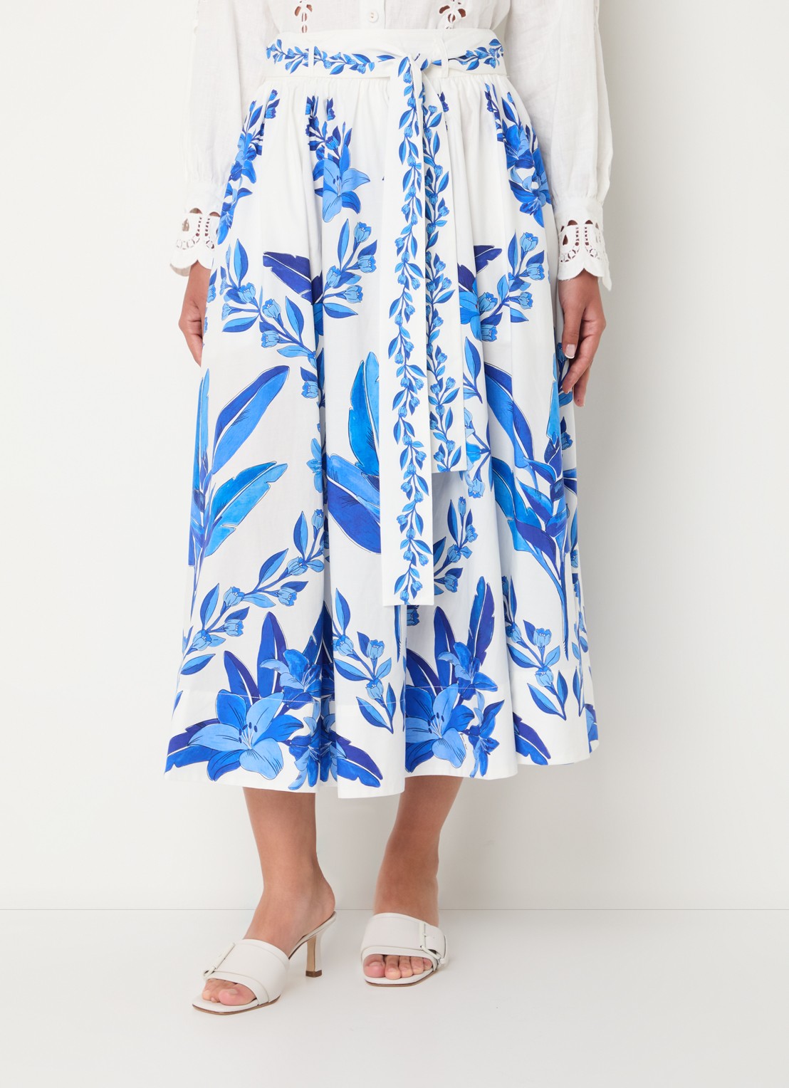 Farm Rio Midi rok met bloemenprint en steekzakken - detail 2 blauw