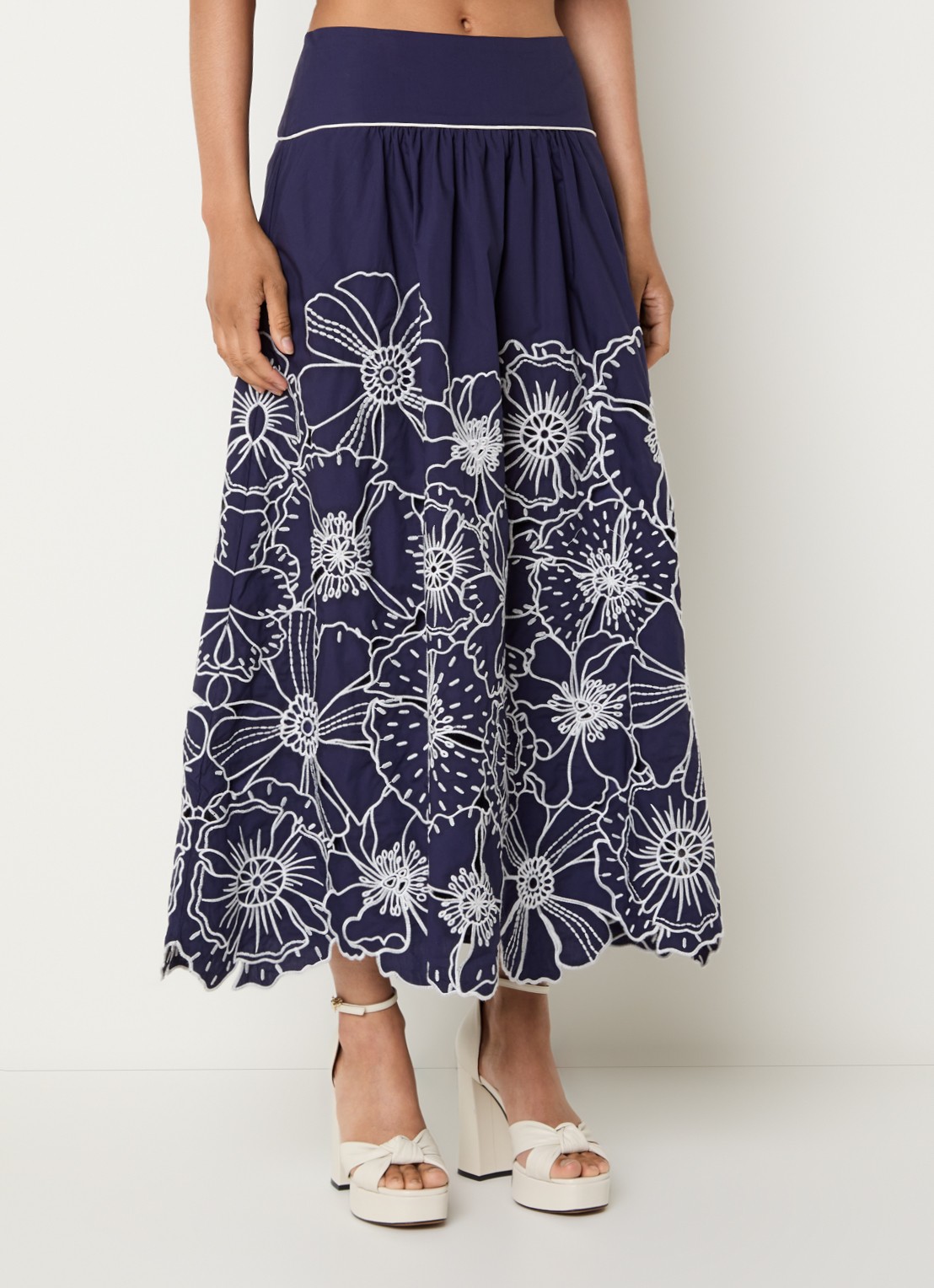 Farm Rio Midi rok met opengewerkt dessin - detail donkerblauw