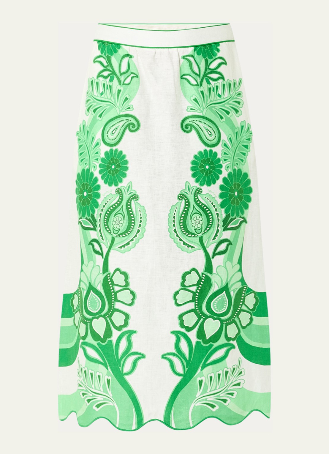 Farm Rio Midi rok van linnen met bloemenprint - voorkant groen