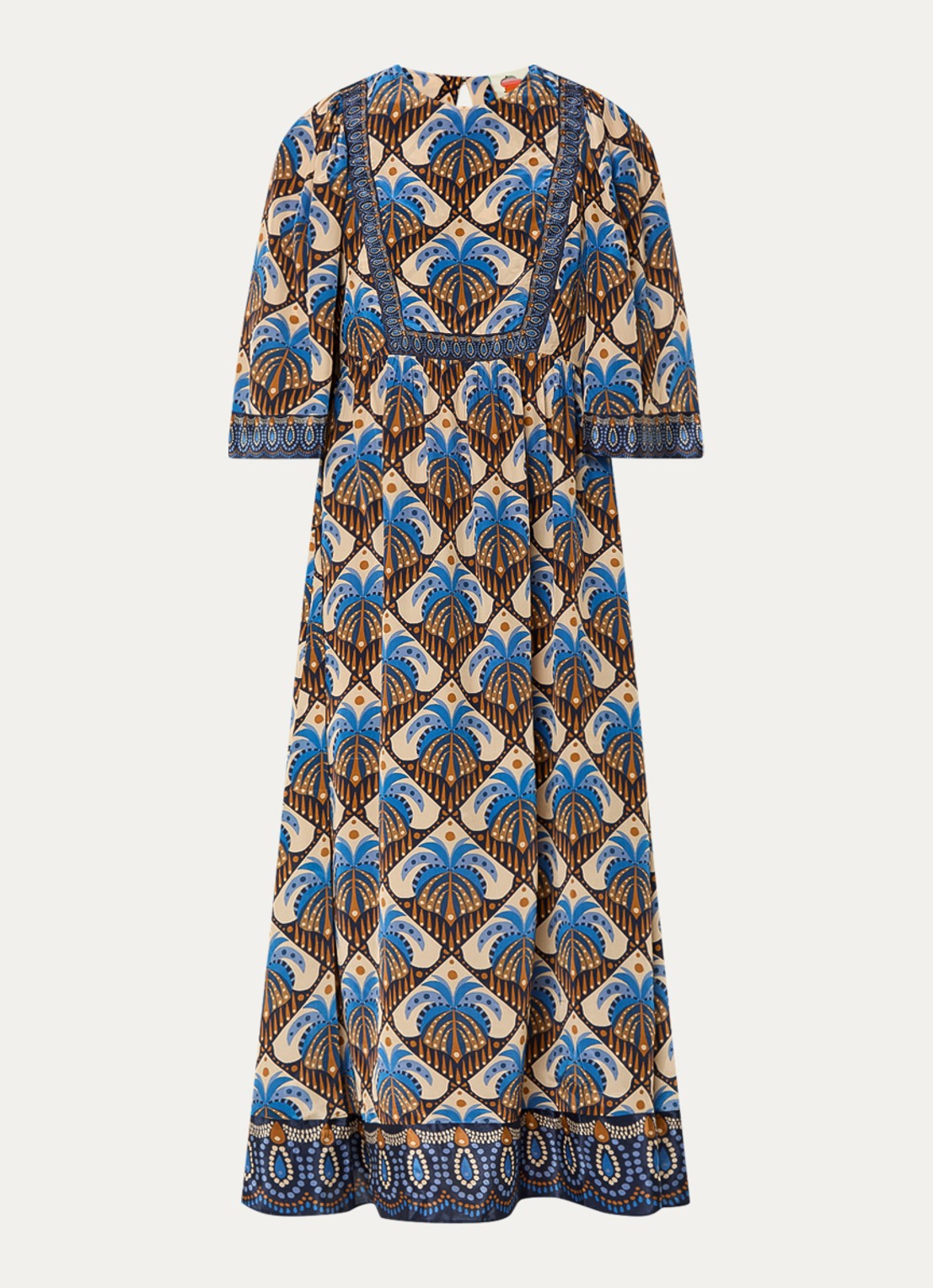 Farm Rio Midi tuniekjurk met print en vlindermouw - voorkant 4 donkerblauw