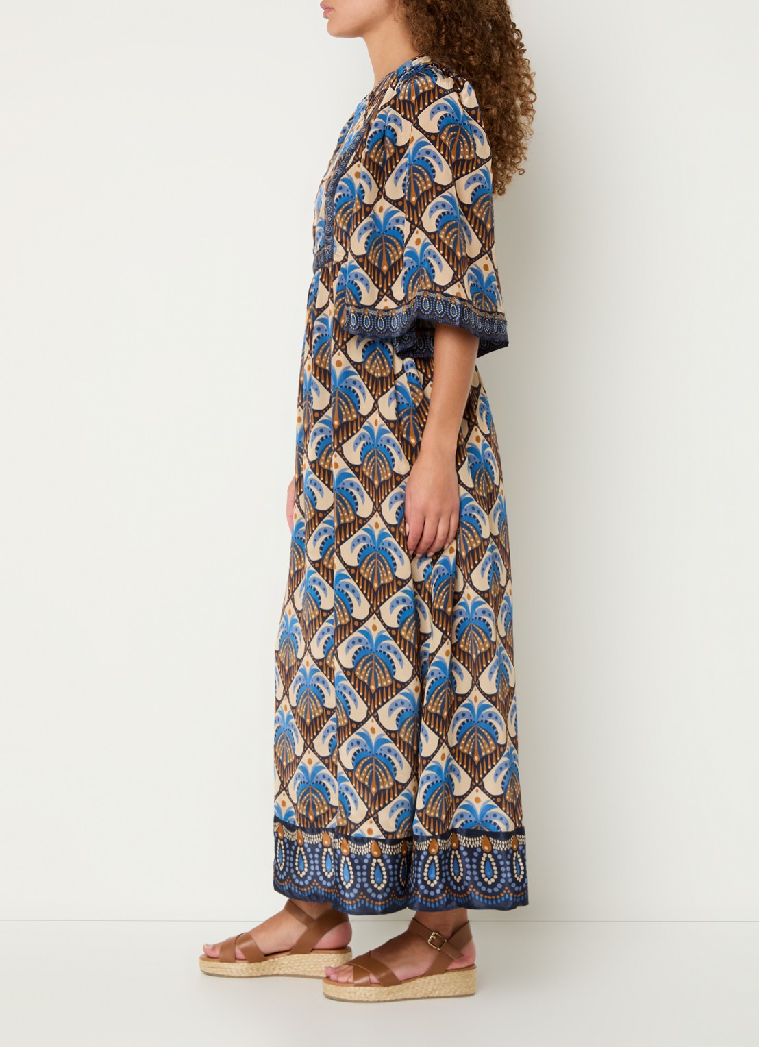 Farm Rio Midi tuniekjurk met print en vlindermouw - voorkant 5 donkerblauw