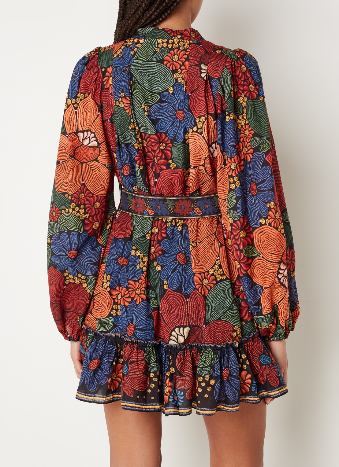 Farm Rio Mini blousejurk met bloemenprint en ceintuur - achterkant rood
