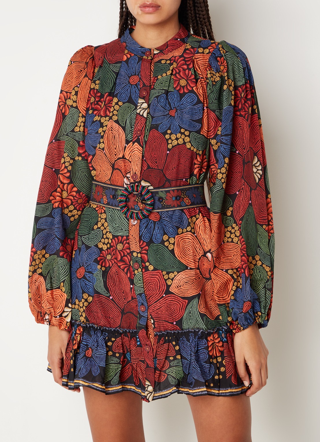 Farm Rio Mini blousejurk met bloemenprint en ceintuur - detail 4 rood