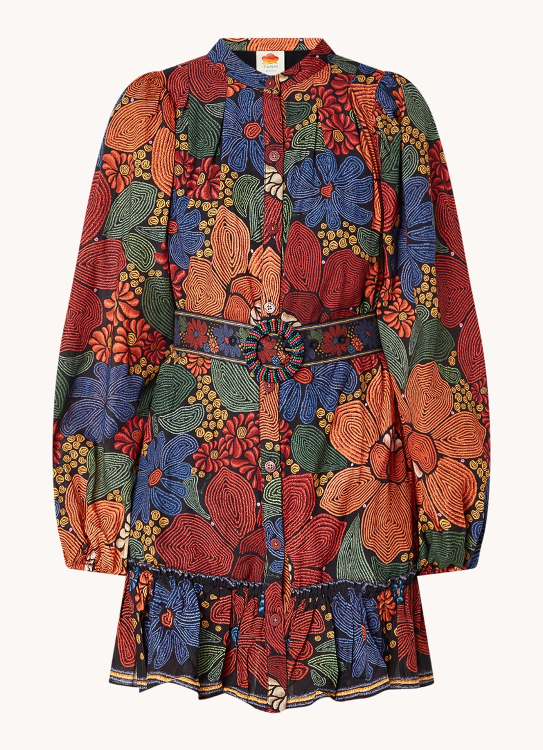 Farm Rio Mini blousejurk met bloemenprint en ceintuur - voorkant 2 rood