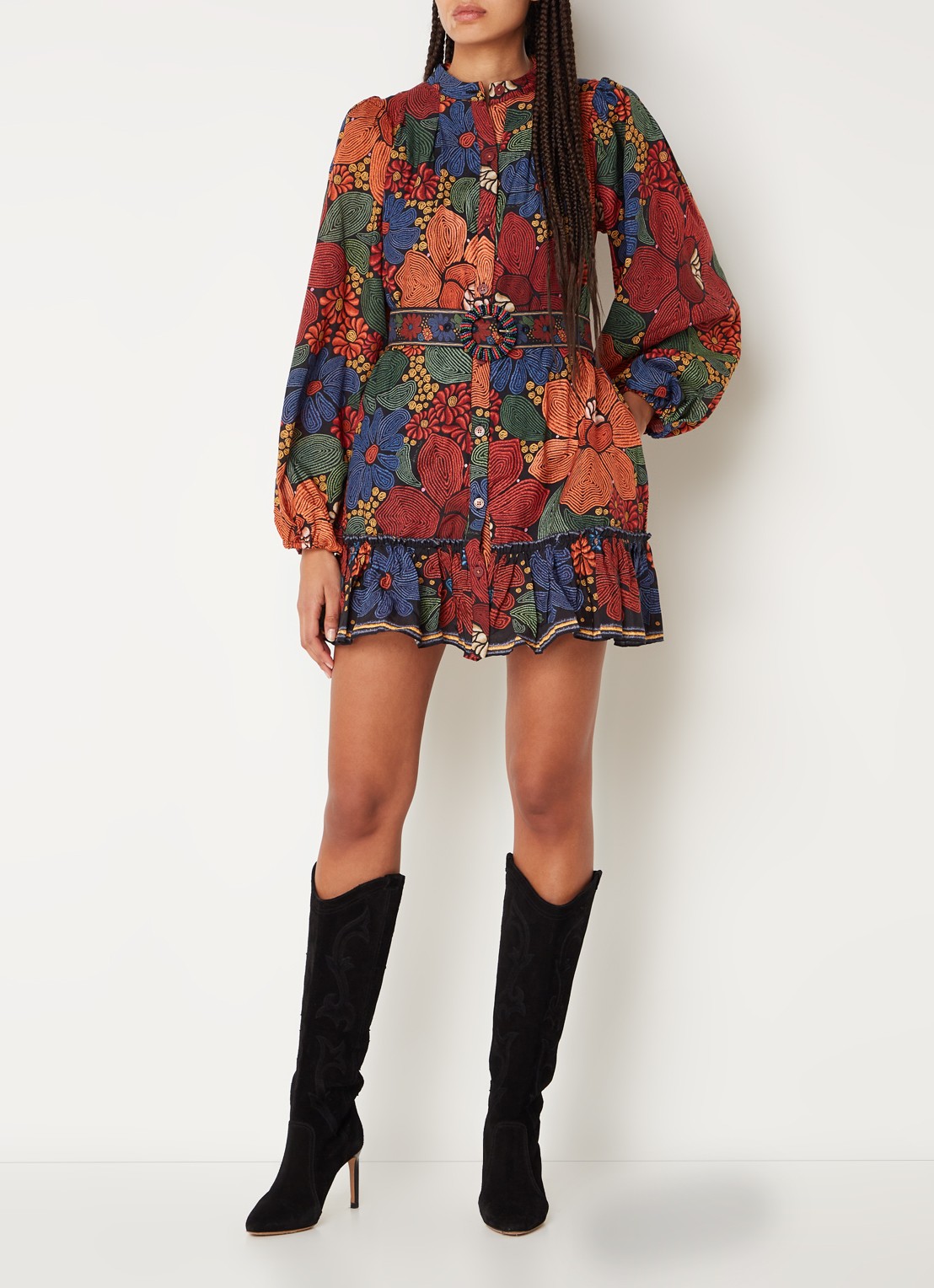 Farm Rio Mini blousejurk met bloemenprint en ceintuur - voorkant 3 rood
