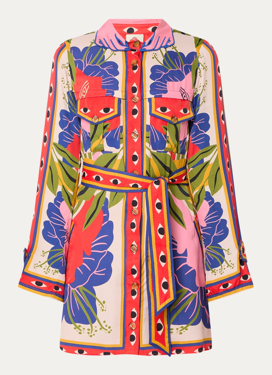 Farm Rio Mini blousejurk met print en borstzakken - voorkant 4 rood