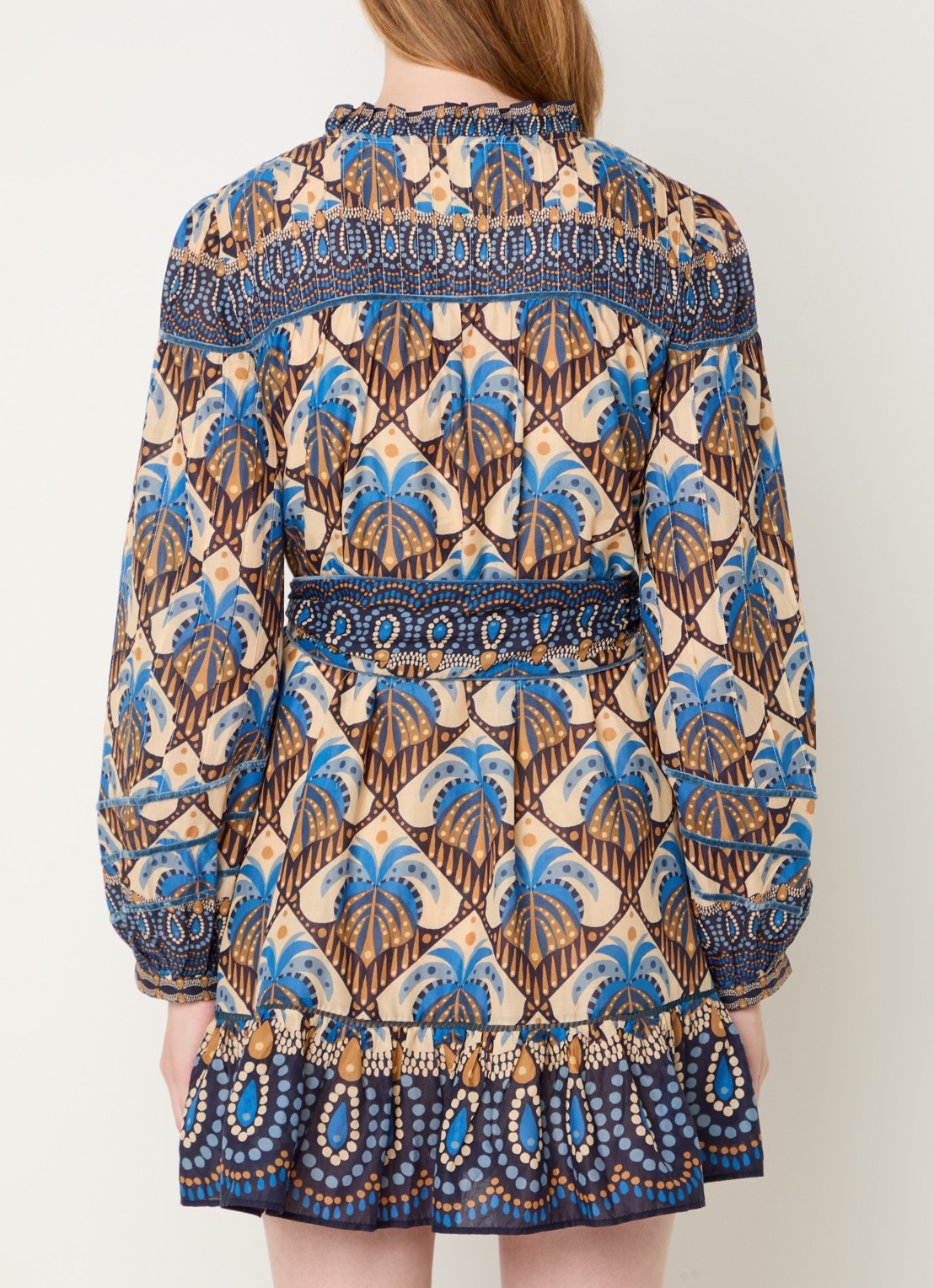 Farm Rio Mini blousejurk met print en strikceintuur - achterkant 3 beige