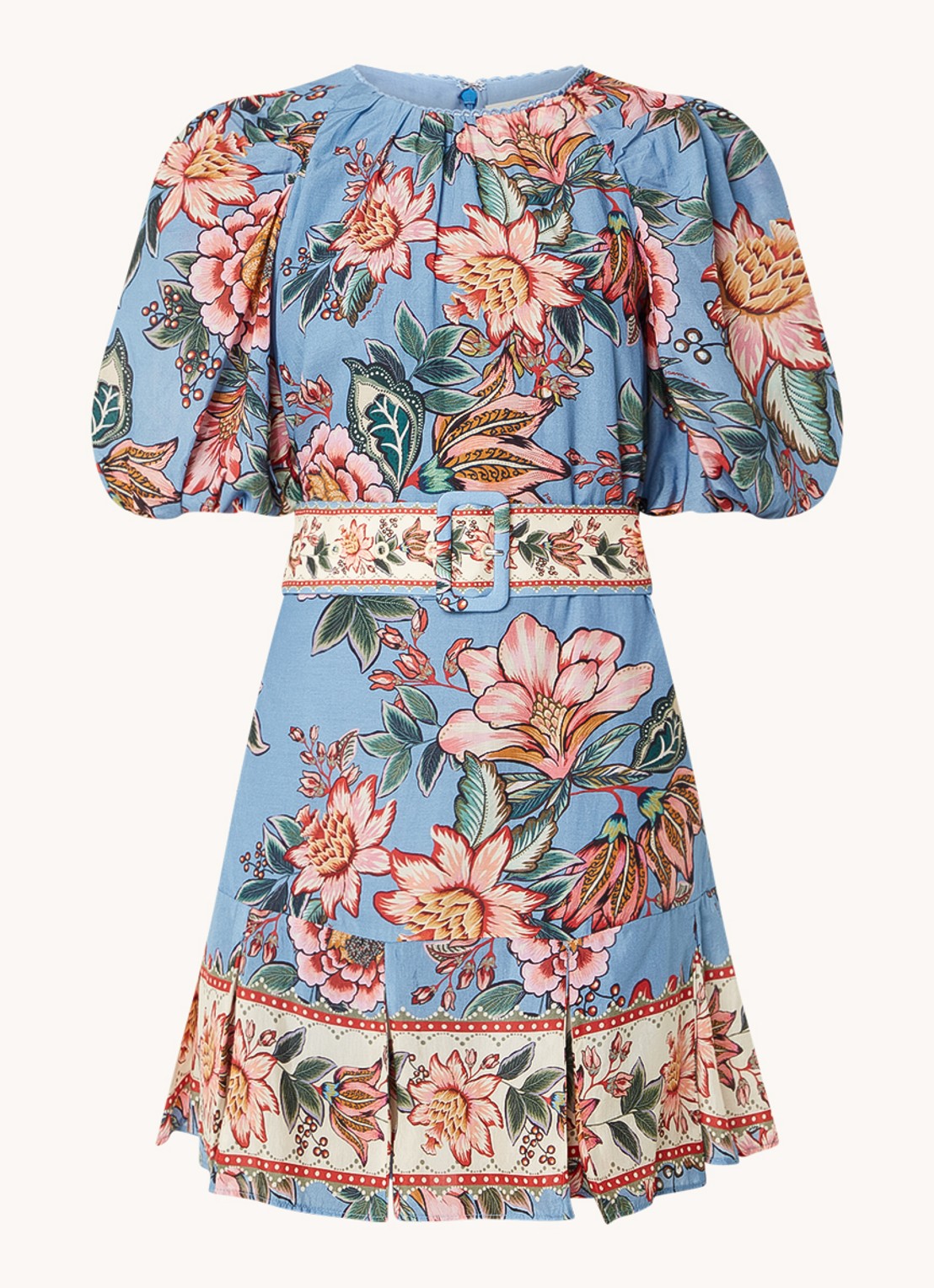 Farm Rio Mini tuniekjurk met bloemenprint en ceintuur - voorkant 4 staalblauw