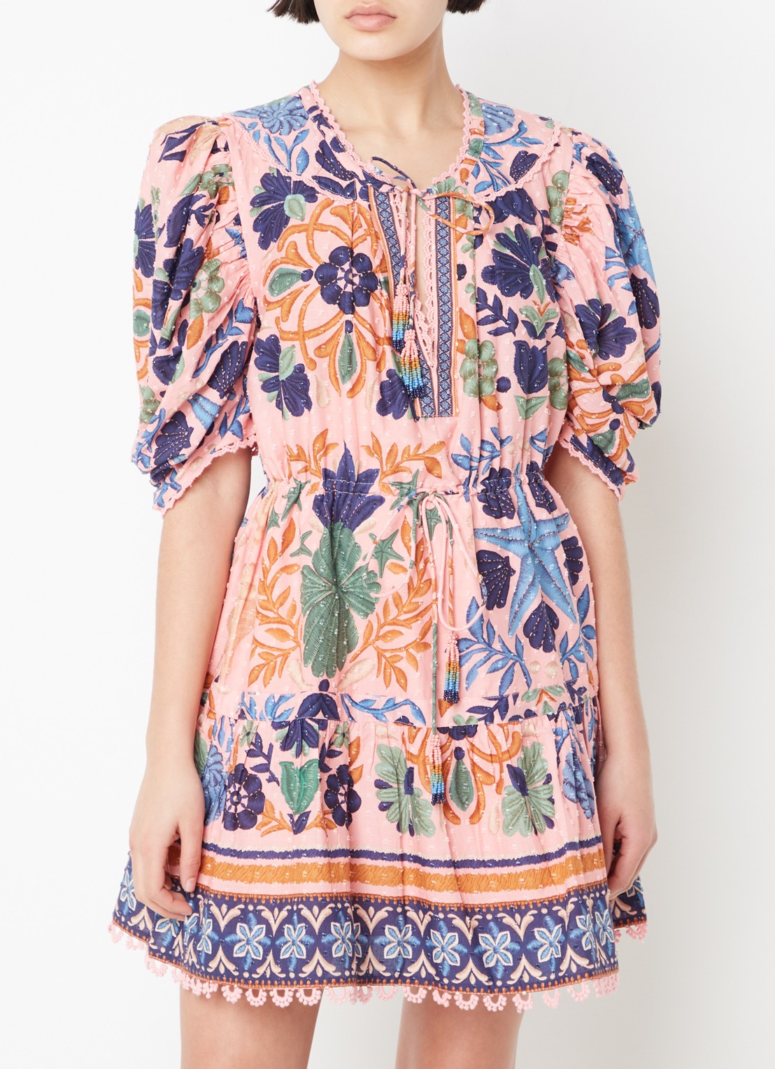 Farm Rio Mini tuniekjurk met print en pofmouw - detail roze