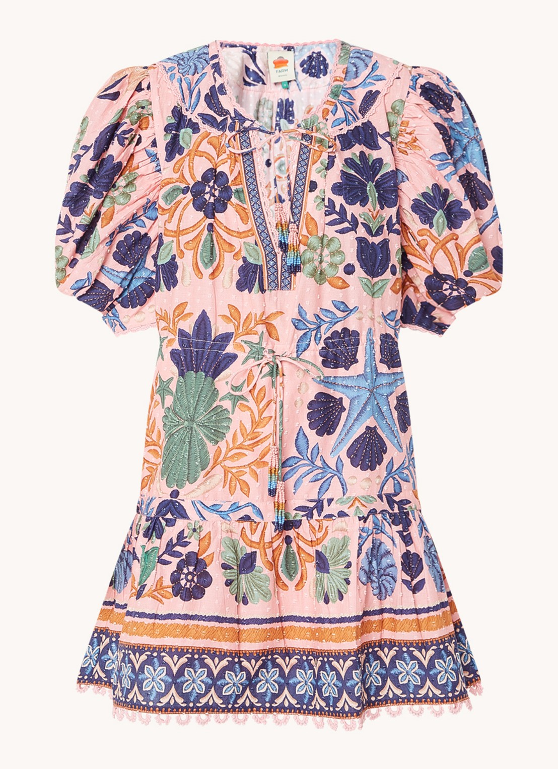 Farm Rio Mini tuniekjurk met print en pofmouw - voorkant 3 roze