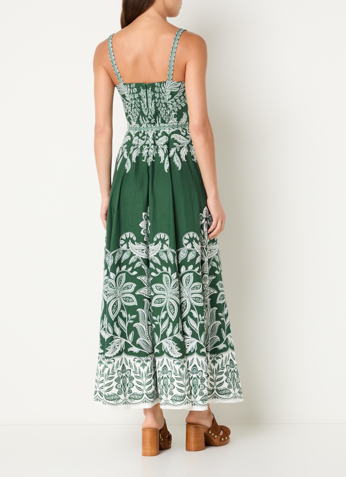Farm Rio Miranda maxi jurk in linnenblend met print - achterkant groen
