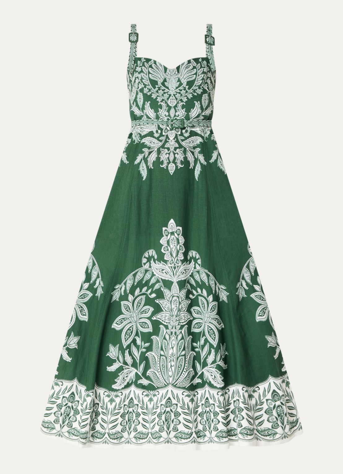 Farm Rio Miranda maxi jurk in linnenblend met print - voorkant 2 groen