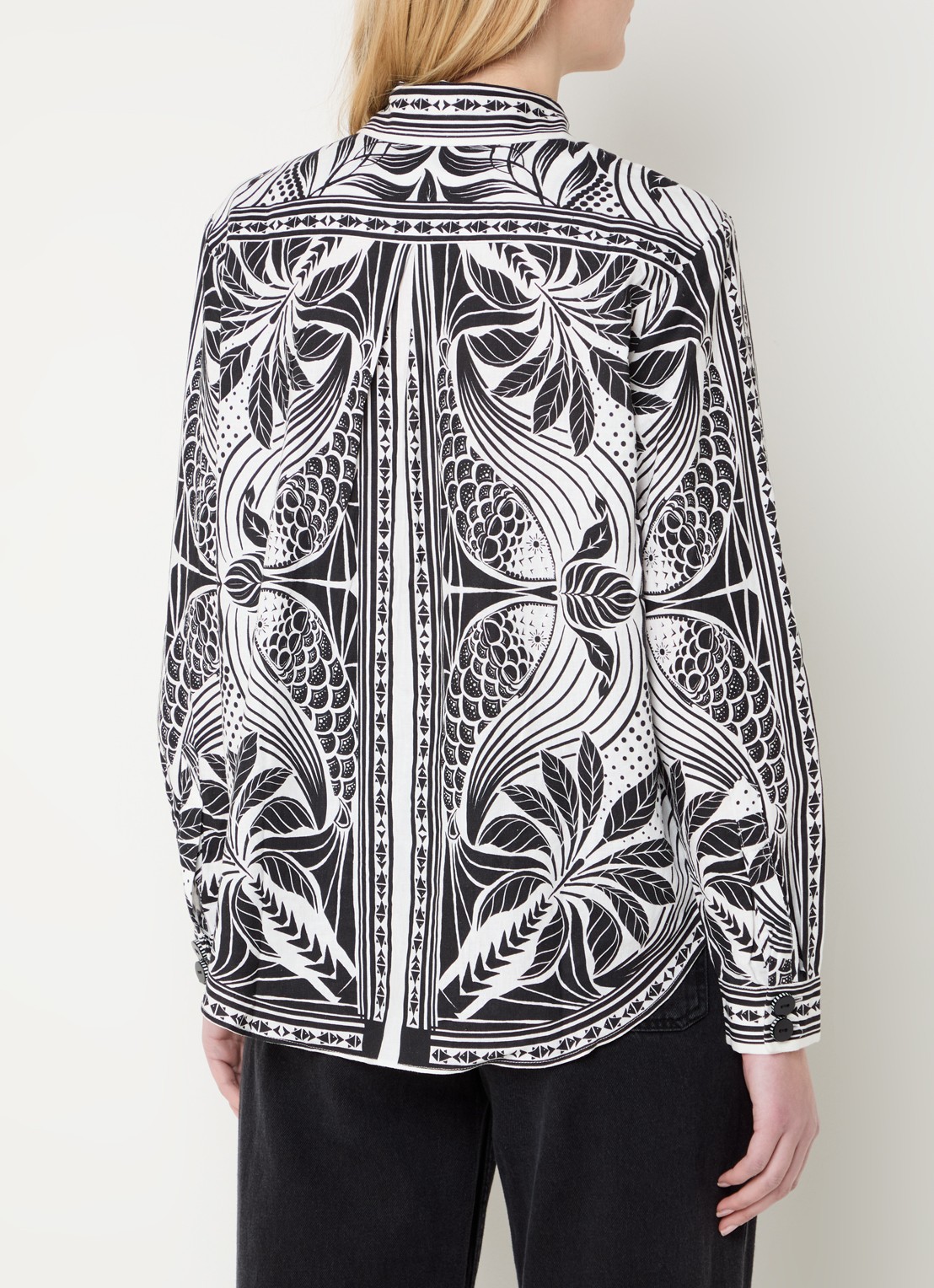 Farm Rio Monochrome blouse in linnenblend met bladprint - achterkant 4 wit