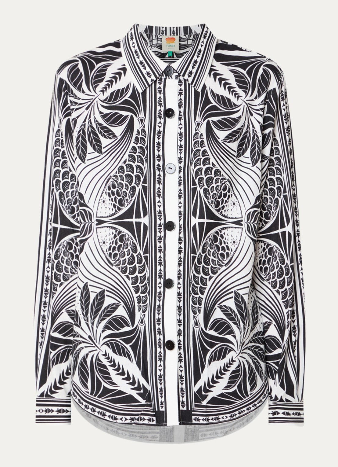 Farm Rio Monochrome blouse in linnenblend met bladprint - voorkant wit