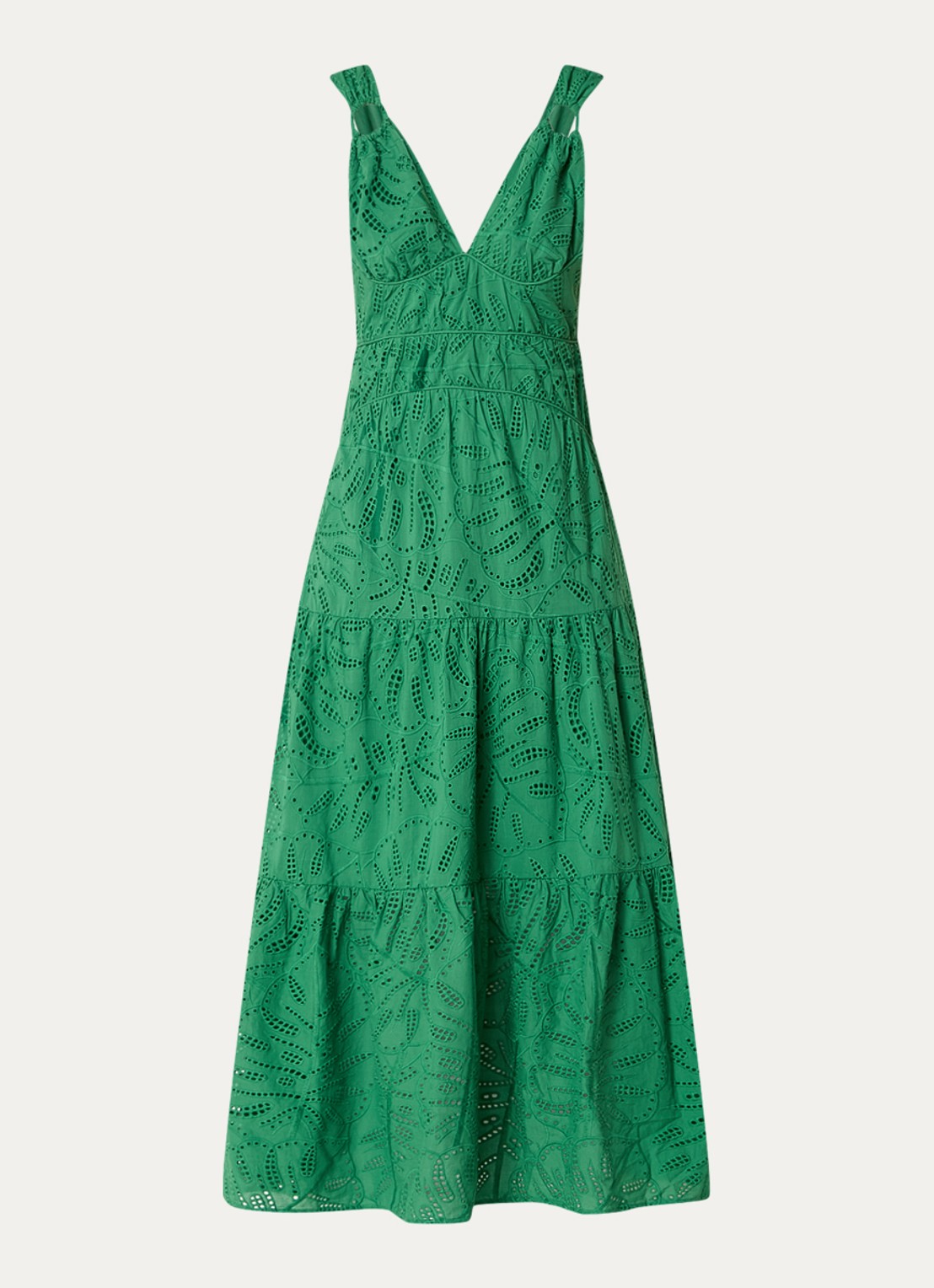 Farm Rio Monstera maxi jurk met broderie - voorkant 3 groen