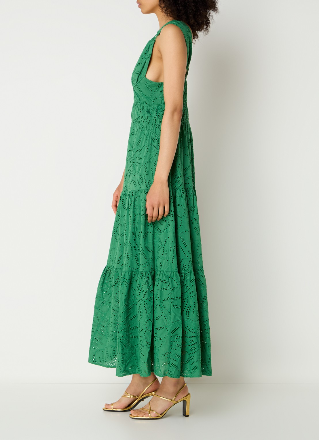 Farm Rio Monstera maxi jurk met broderie - voorkant 4 groen