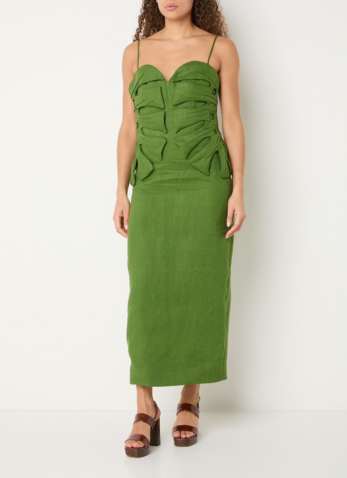 Farm Rio Monstera maxi jurk met split - detail mosgroen