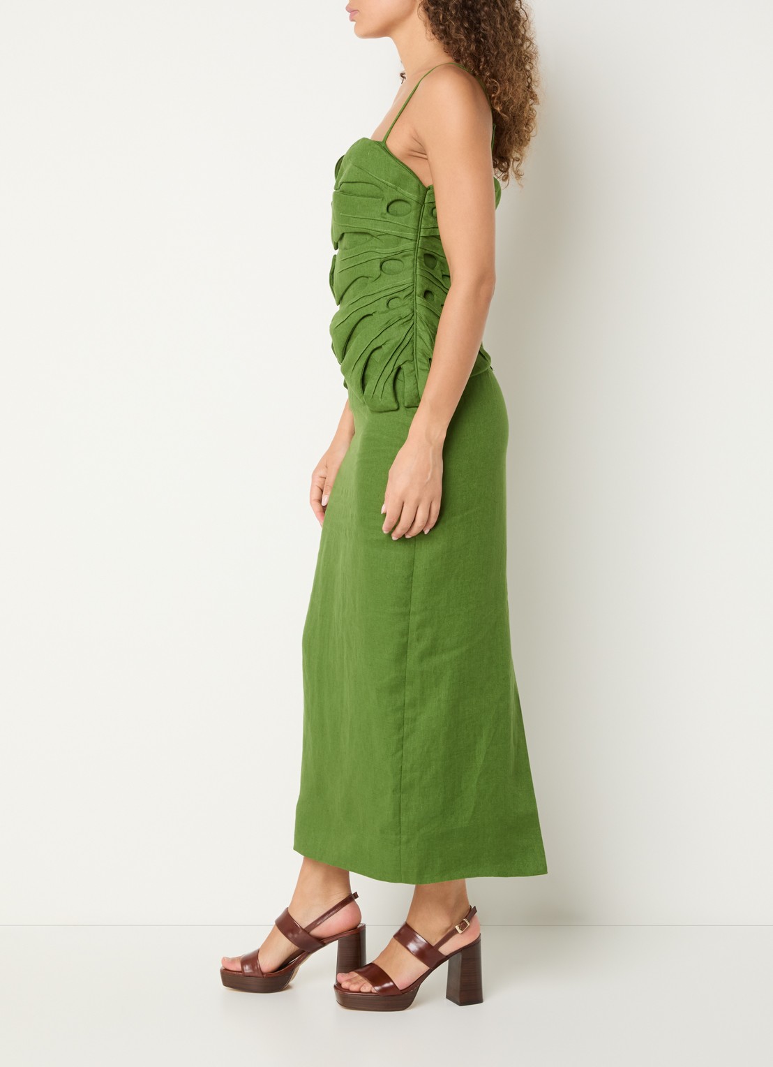 Farm Rio Monstera maxi jurk met split - voorkant 4 mosgroen
