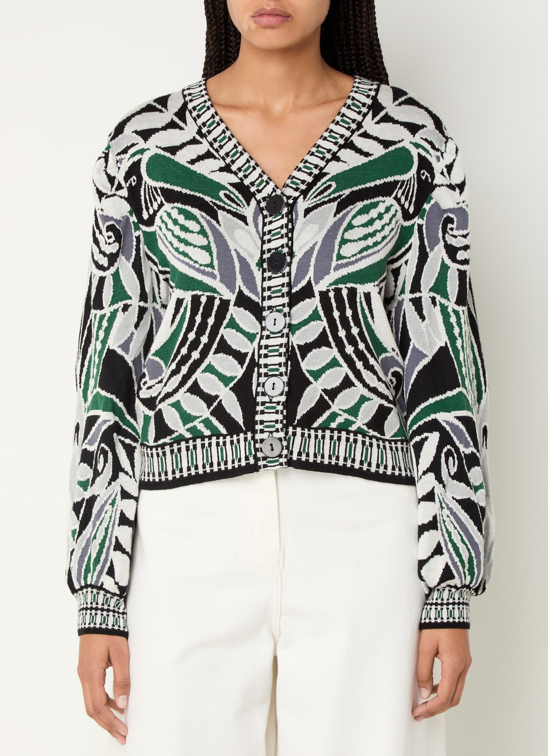 Farm Rio Nature fijngebreid vest met ingebreid patroon - detail 4 zwart