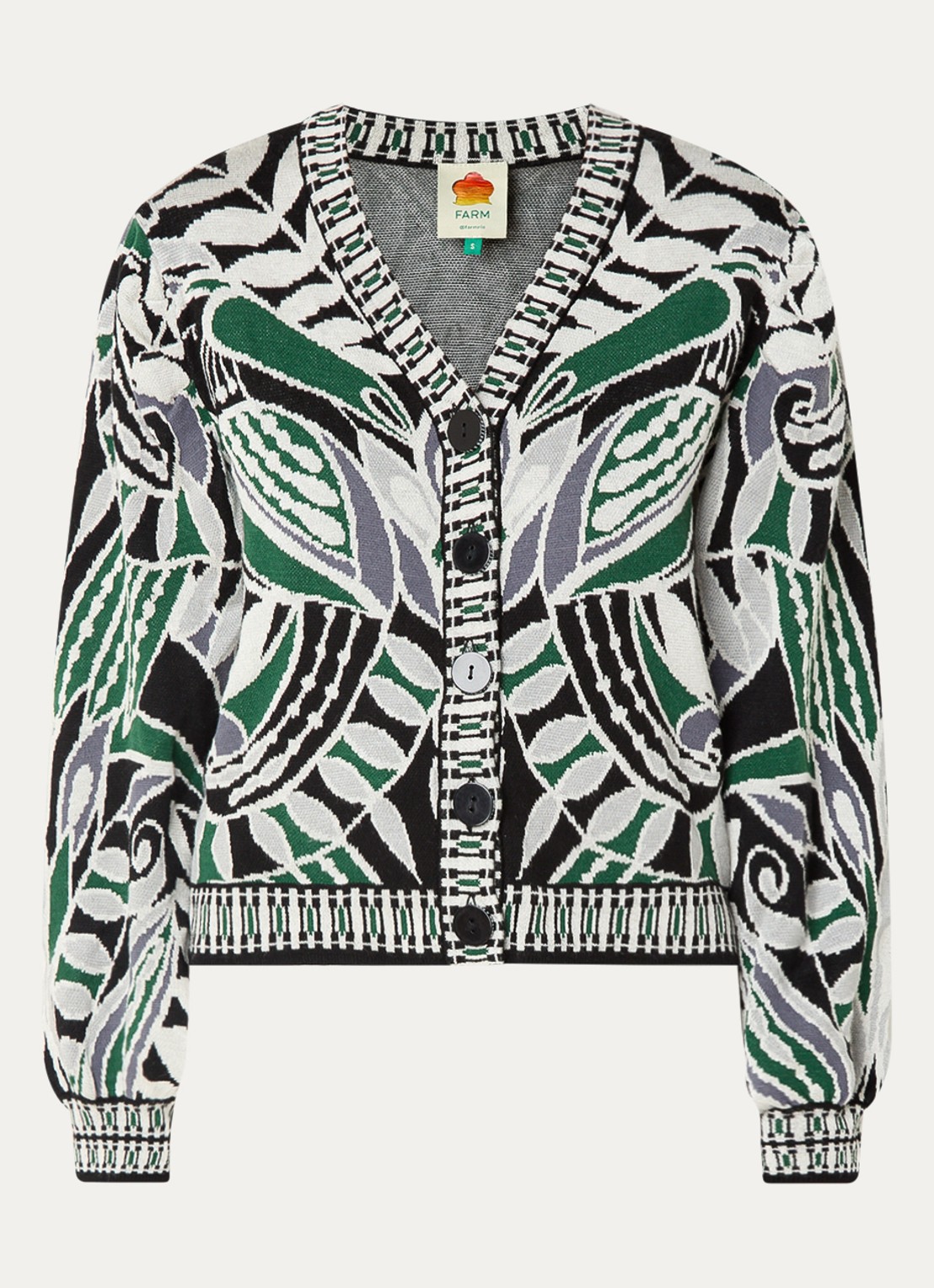 Farm Rio Nature fijngebreid vest met ingebreid patroon - voorkant 2 zwart