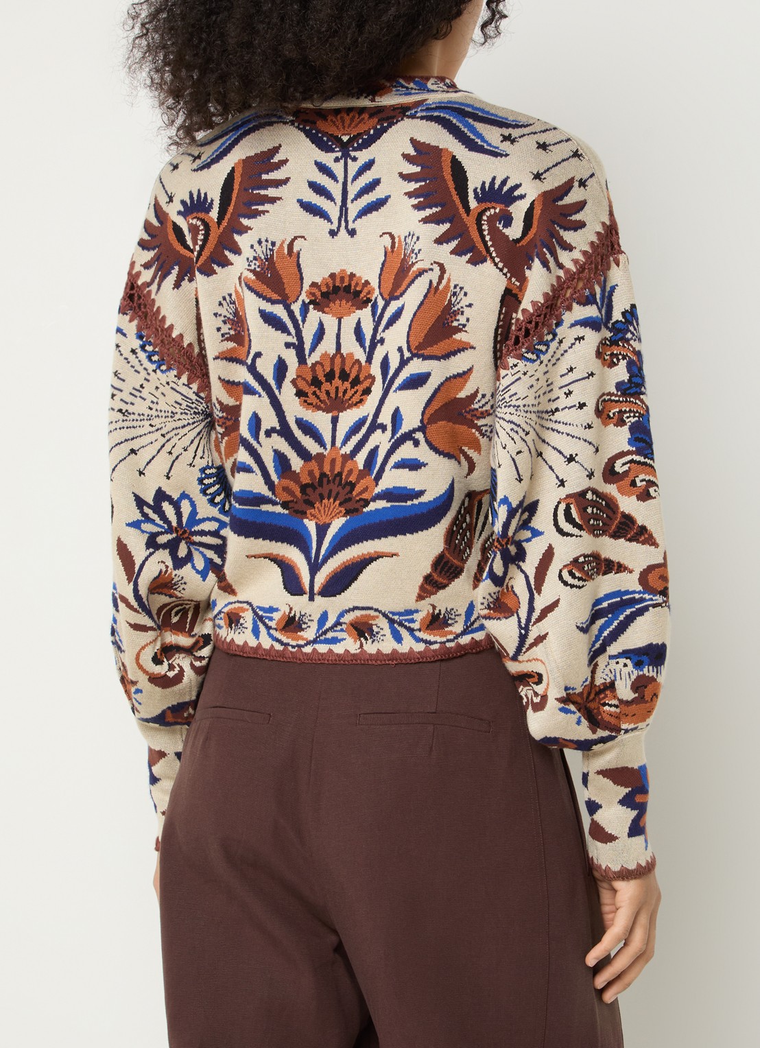 Farm Rio Nature Land fijngebreid cropped vest met ingebreid patroon - achterkant beige
