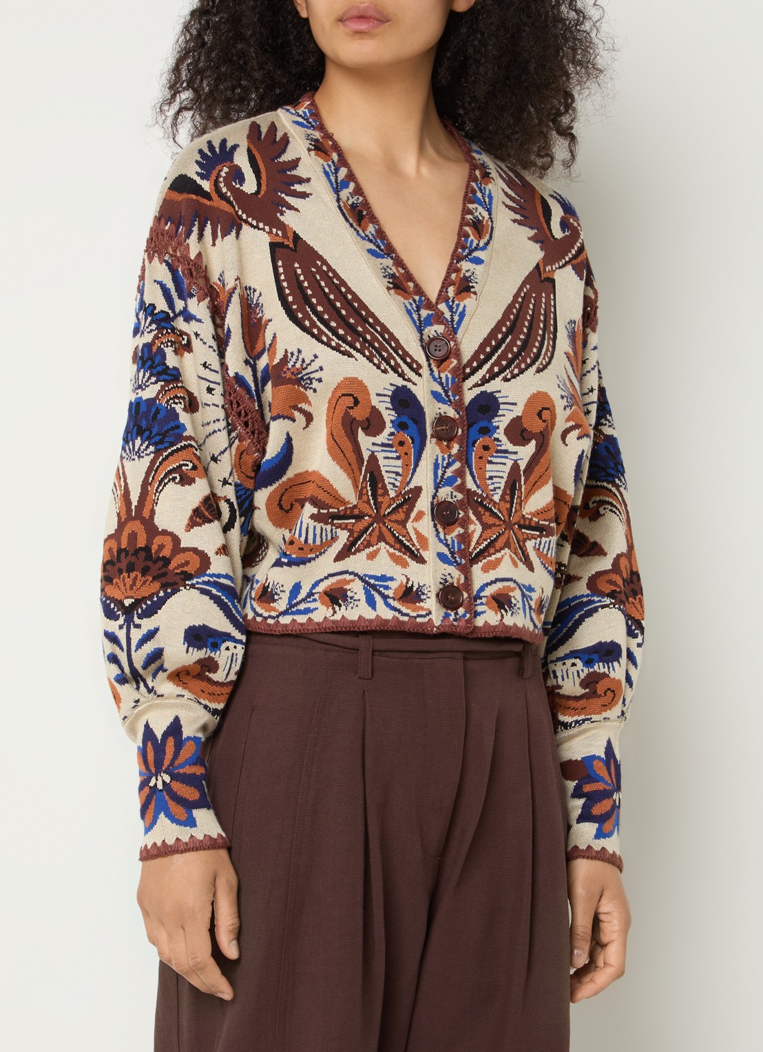 Farm Rio Nature Land fijngebreid cropped vest met ingebreid patroon - detail 2 beige