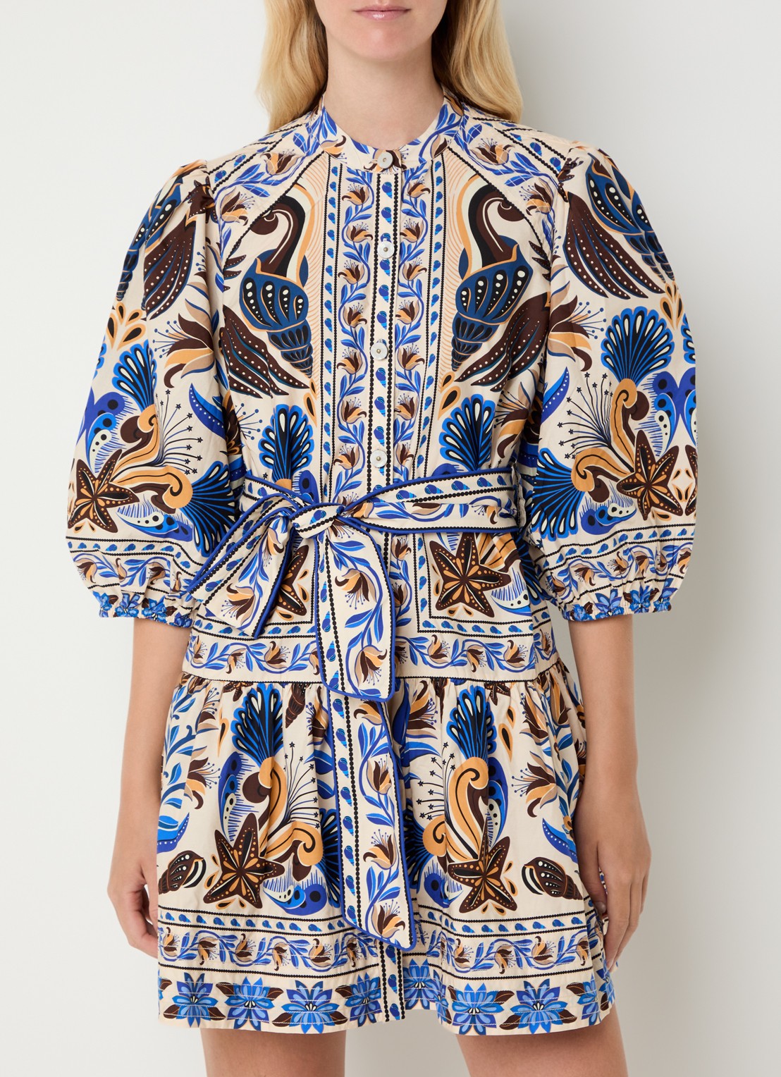 Farm Rio Nature Land mini blousejurk met print - detail donkerblauw