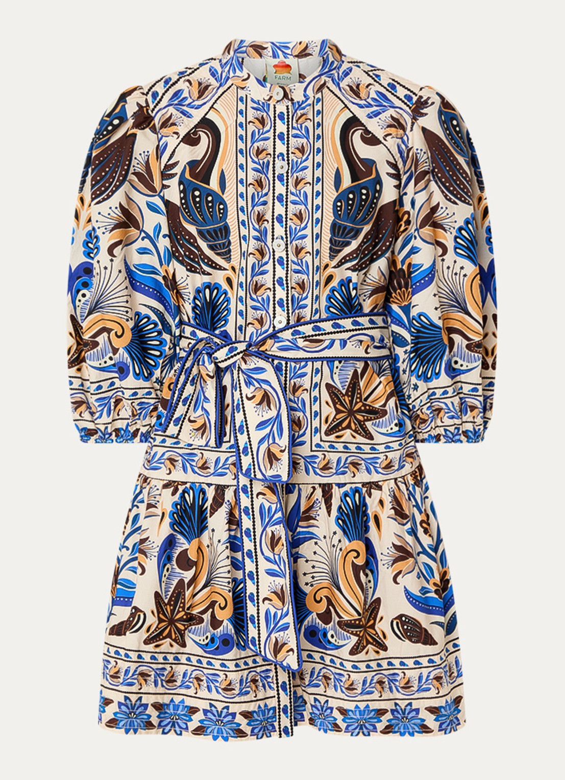 Farm Rio Nature Land mini blousejurk met print - voorkant 3 donkerblauw