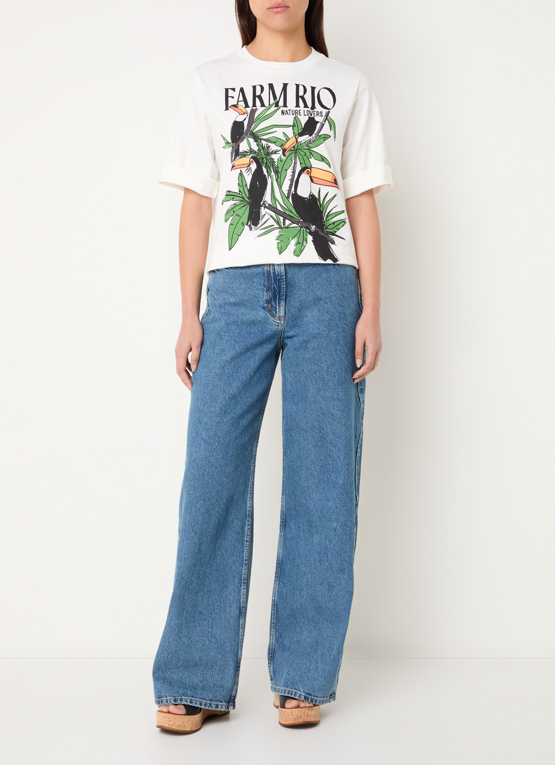 Farm Rio Nature Lovers T-shirt met logoprint - voorkant 3 gebroken wit