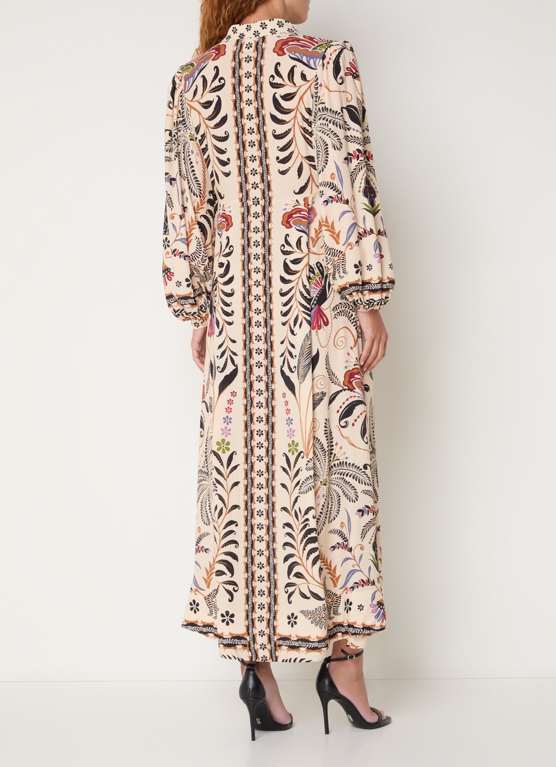 Farm Rio Nature midi blousejurk met bloemenprint - achterkant beige