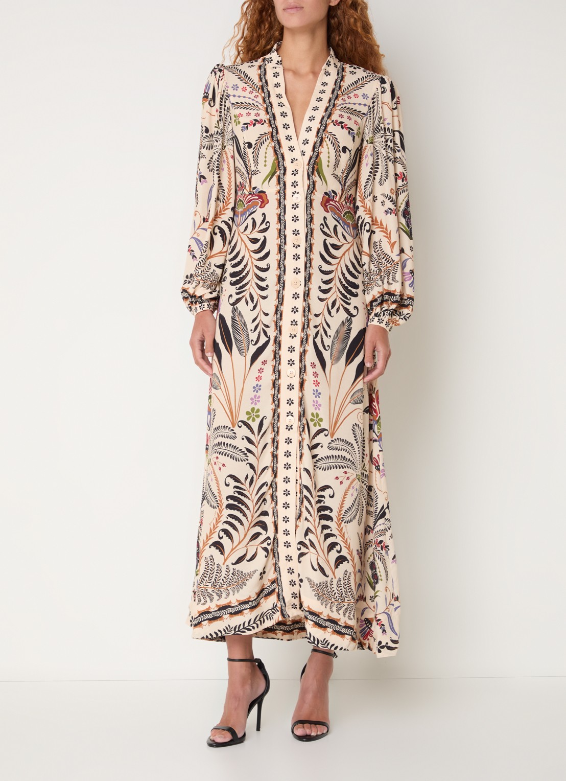 Farm Rio Nature midi blousejurk met bloemenprint - detail 4 beige