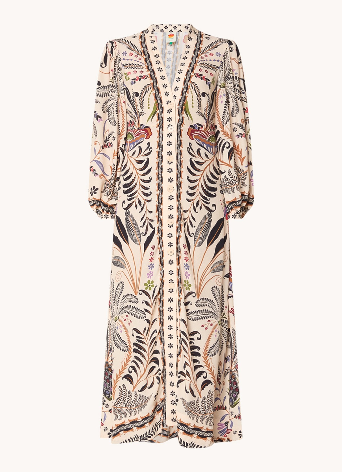 Farm Rio Nature midi blousejurk met bloemenprint - voorkant 2 beige