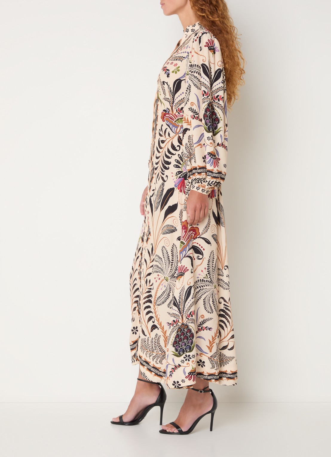 Farm Rio Nature midi blousejurk met bloemenprint - voorkant 3 beige